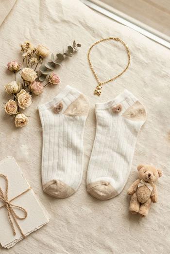 Lamelif Yıkamalı Penye Ayı Desenli Çorap