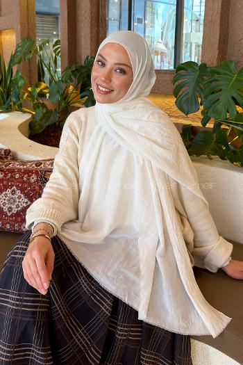 Lamelif Organik Premium Şal Kırık Beyaz