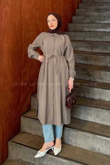 Lamelf Cupra Bağlama Detaylı Tunik Vizonrengi