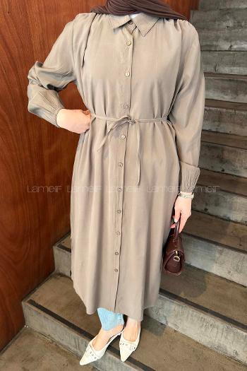 Lamelf Cupra Bağlama Detaylı Tunik Vizonrengi