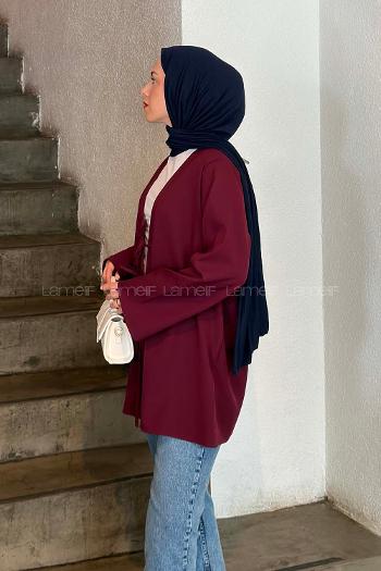 Lamelif Bağlama Detaylı Kimono Tunik Mürdüm