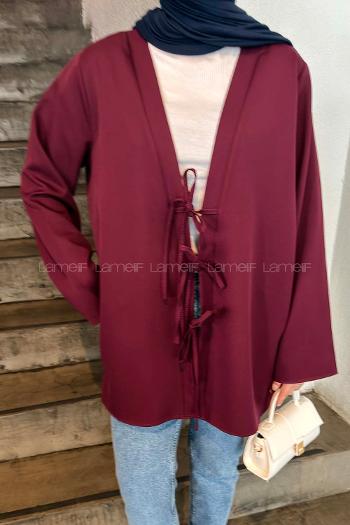 Lamelif Bağlama Detaylı Kimono Tunik Mürdüm