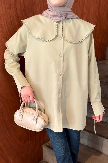 Lamelif Bebe Yaka Dantel Detaylı Gömlek Çağla Yeşili