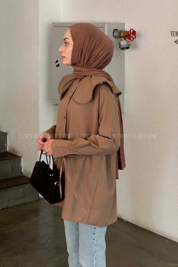 Lamelif Bebe Yaka Dantel Detaylı Gömlek Soft Kahve