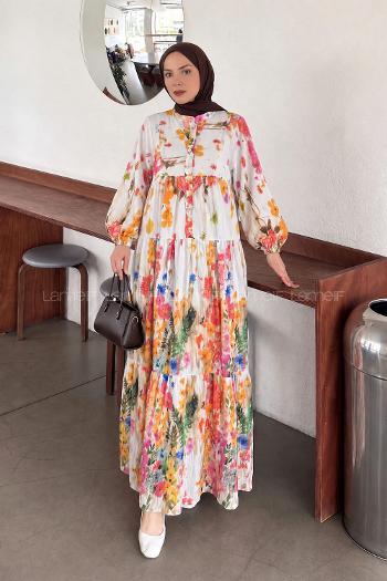 Lamelif Çiçek Baskılı Tesettür Elbise