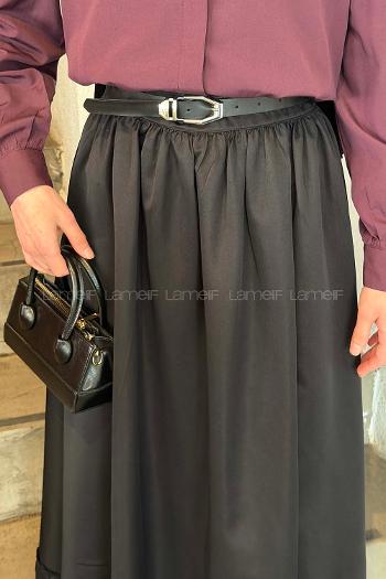 Lamelif Dantel Detaylı Saten Etek Siyah