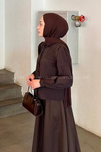 Lamelif Dantel Dikişli Gömlek Acı Kahve