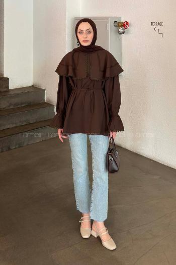 Lamelif Dantel Yaka Gömlek Acı Kahve