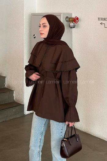 Lamelif Dantel Yaka Gömlek Acı Kahve