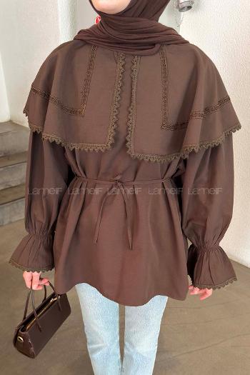 Lamelif Dantel Yaka Gömlek Acı Kahve