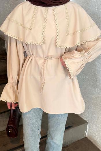 Lamelif Dantel Yaka Gömlek Bej