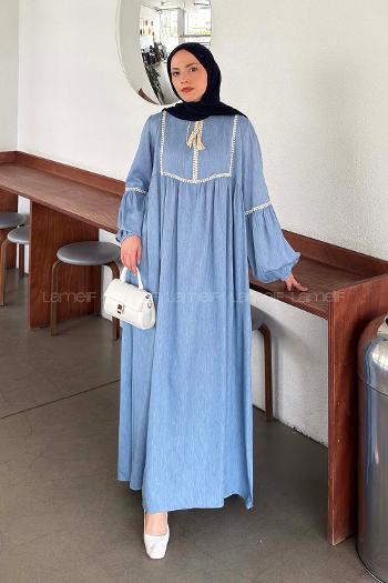 Baby Blue V Neck Cotton Fabric Unprinted Dresess