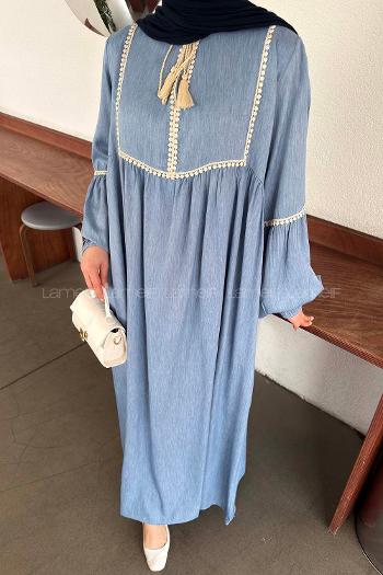 Baby Blue V Neck Cotton Fabric Unprinted Dresess