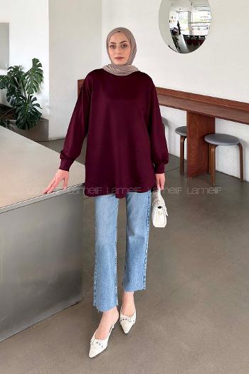 Lamelif Kristal Dikişli Sweat Bordo