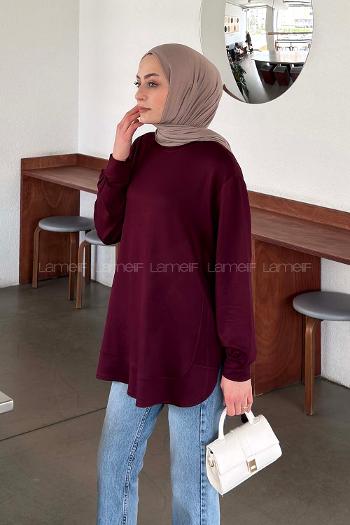 Lamelif Kristal Dikişli Sweat Bordo