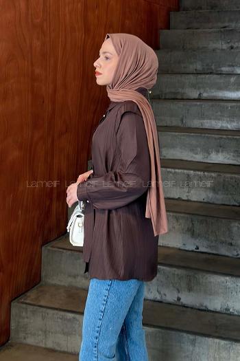 Lamelif Lamelif Vatkalı Yarım Pelerinli Gömlek Acı Kahve