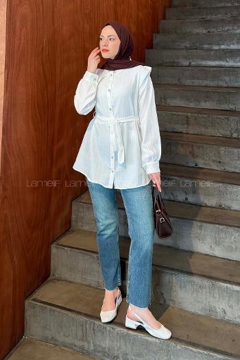 White Shirt Collar Long Arm Cotton Shirt