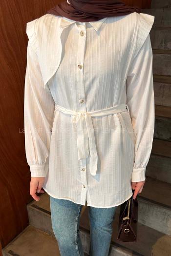 White Shirt Collar Long Arm Cotton Shirt