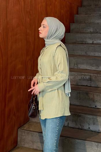 Lamelif Lamelif Vatkalı Yarım Pelerinli Gömlek Çağla Yeşili