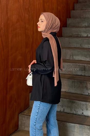 Lamelif Lamelif Vatkalı Yarım Pelerinli Gömlek Siyah