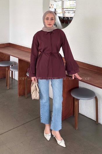 lamelif Piliseli Uzun Gömlek Mürdüm