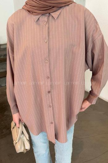 Lamelif Sırt Robalı Çizgi Detaylı Tunik Kahve