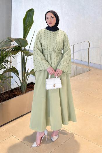 Mint Green Crew Neck Long Arm Cotton Skirt Suit