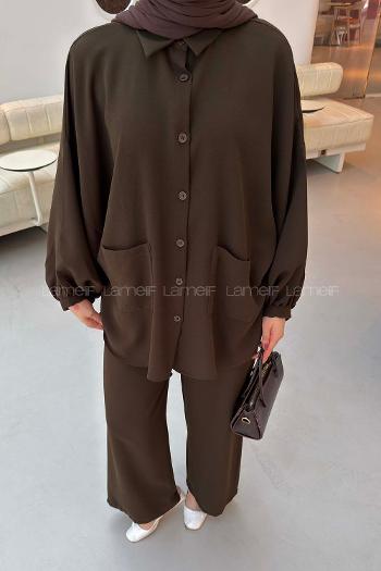 Lamelif Çift Cepli Takım Acı Kahve