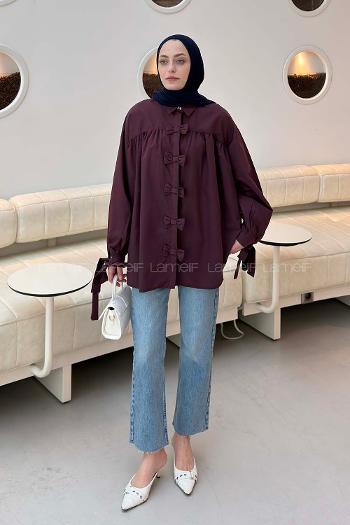 Plum Shirt Collar Long Arm Cotton Unprinted Shirt