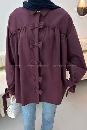 Plum Shirt Collar Long Arm Cotton Unprinted Shirt