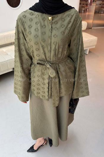 Lamelif Kabartma Nakış İşlemeli Takım Haki