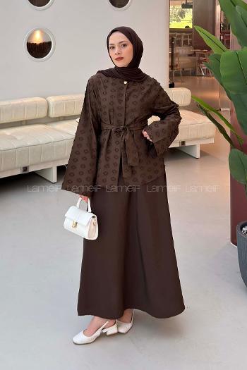 Brown Crew Neck Long Arm Cotton Flare Suit