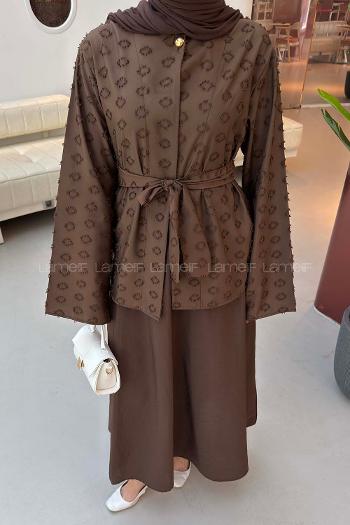 Brown Crew Neck Long Arm Cotton Flare Suit