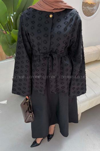 Lamelif Kabartma Nakış İşlemeli Takım Siyah