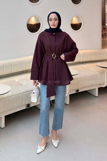 Plum Shirt Collar Long Arm Cotton Unprinted Shirt