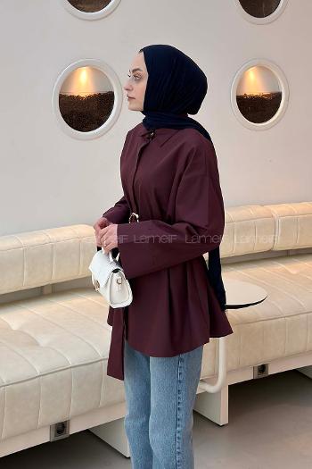 Plum Shirt Collar Long Arm Cotton Unprinted Shirt