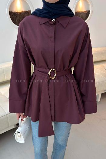 Plum Shirt Collar Long Arm Cotton Unprinted Shirt