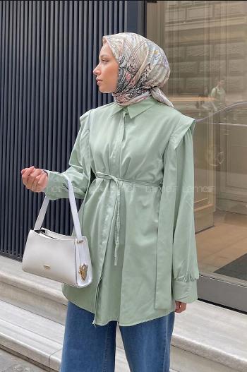 Mint Green Shirt Collar Long Arm Cotton Shirt