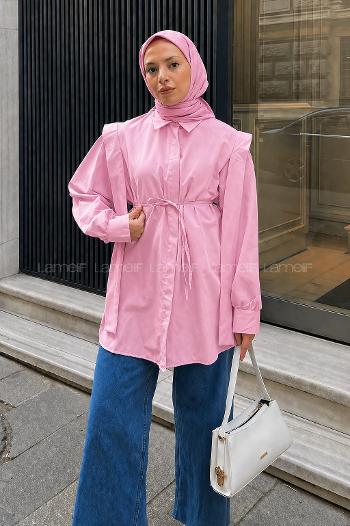 Candy Pink Shirt Collar Long Arm Cotton Poplin Fabric Shirt