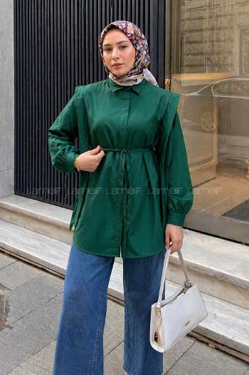 Emerald Green Shirt Collar Long Arm Cotton Poplin Fabric Shirt
