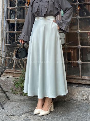 Lamelif Cep Detaylı Etek Ekru