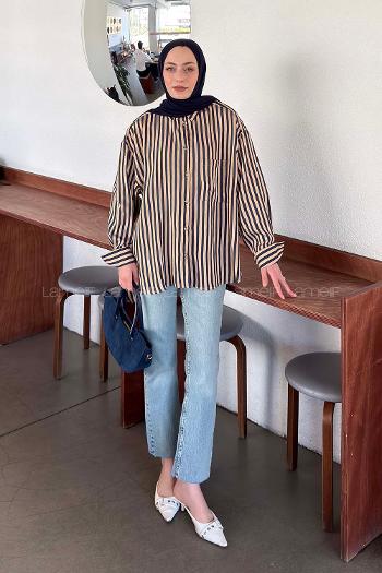 Navy Blue Shirt Collar Long Arm Tensel Shirt