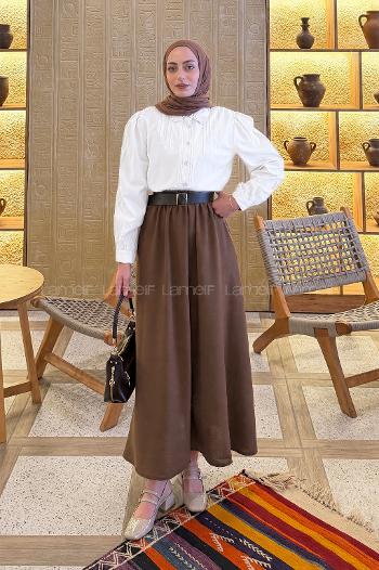 Lamelif Dantel Dikişli Gömlek Beyaz