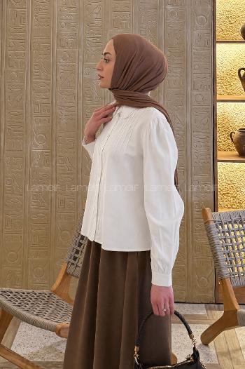 Lamelif Dantel Dikişli Gömlek Beyaz