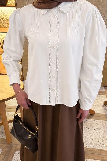 Lamelif Dantel Dikişli Gömlek Beyaz