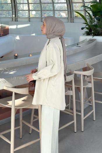 Cream Foulard Neck Long Arm Cotton Shirt