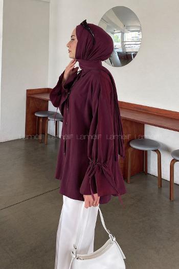 Lamelif Kol Tünel İp Detaylı Gömlek Mürdüm