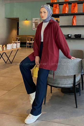 Lamelif Oversize Gömlek Bordo