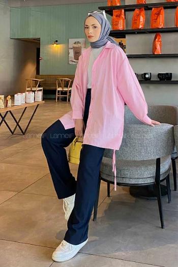 Lamelif Oversize Gömlek Şeker Pembesi