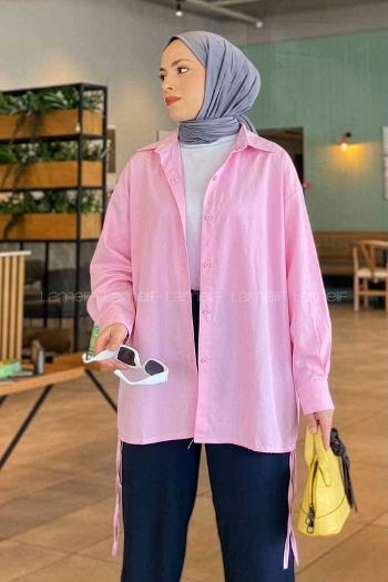 Lamelif Oversize Gömlek Şeker Pembesi